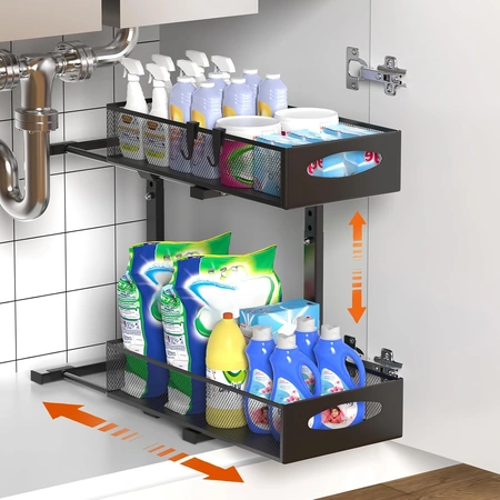 housolution 1 pack under sink organizer with sliding mesh drawers.webp